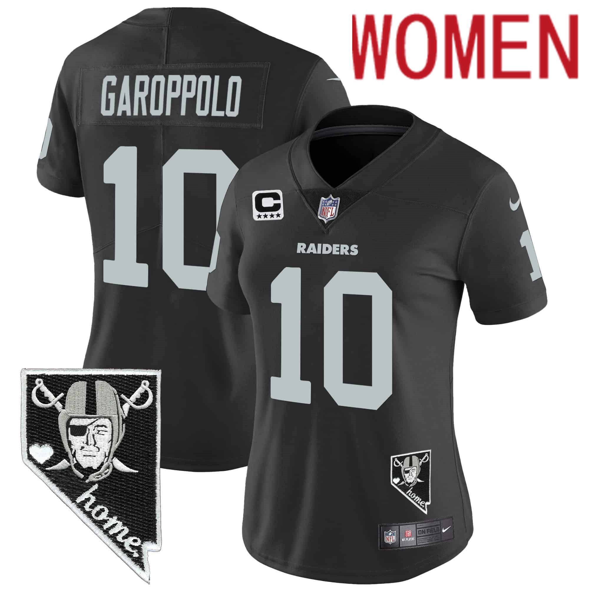 Women Oakland Raiders #10 Garoppo Black 2024 Nike Nevada Home Patch Vapor NFL Jersey style 1